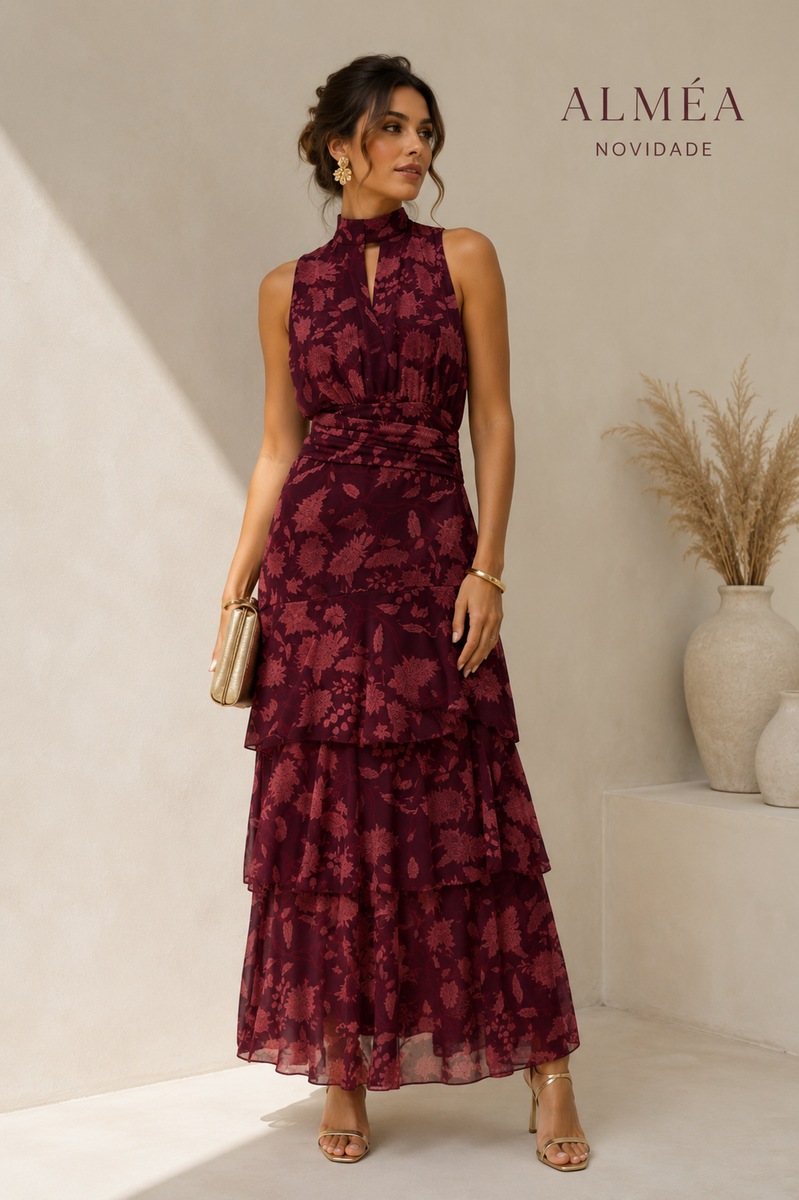 Vestido Flora Borgonha